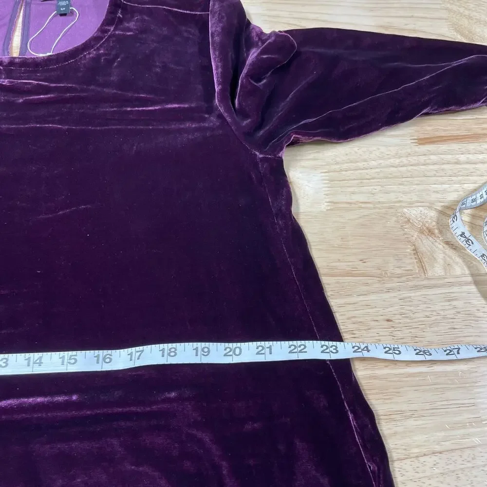 Eileen Fisher NWOT Velvet Crew Neck Dress Size S Purple Silk Blend Pockets Shift - Picture 11 of 12